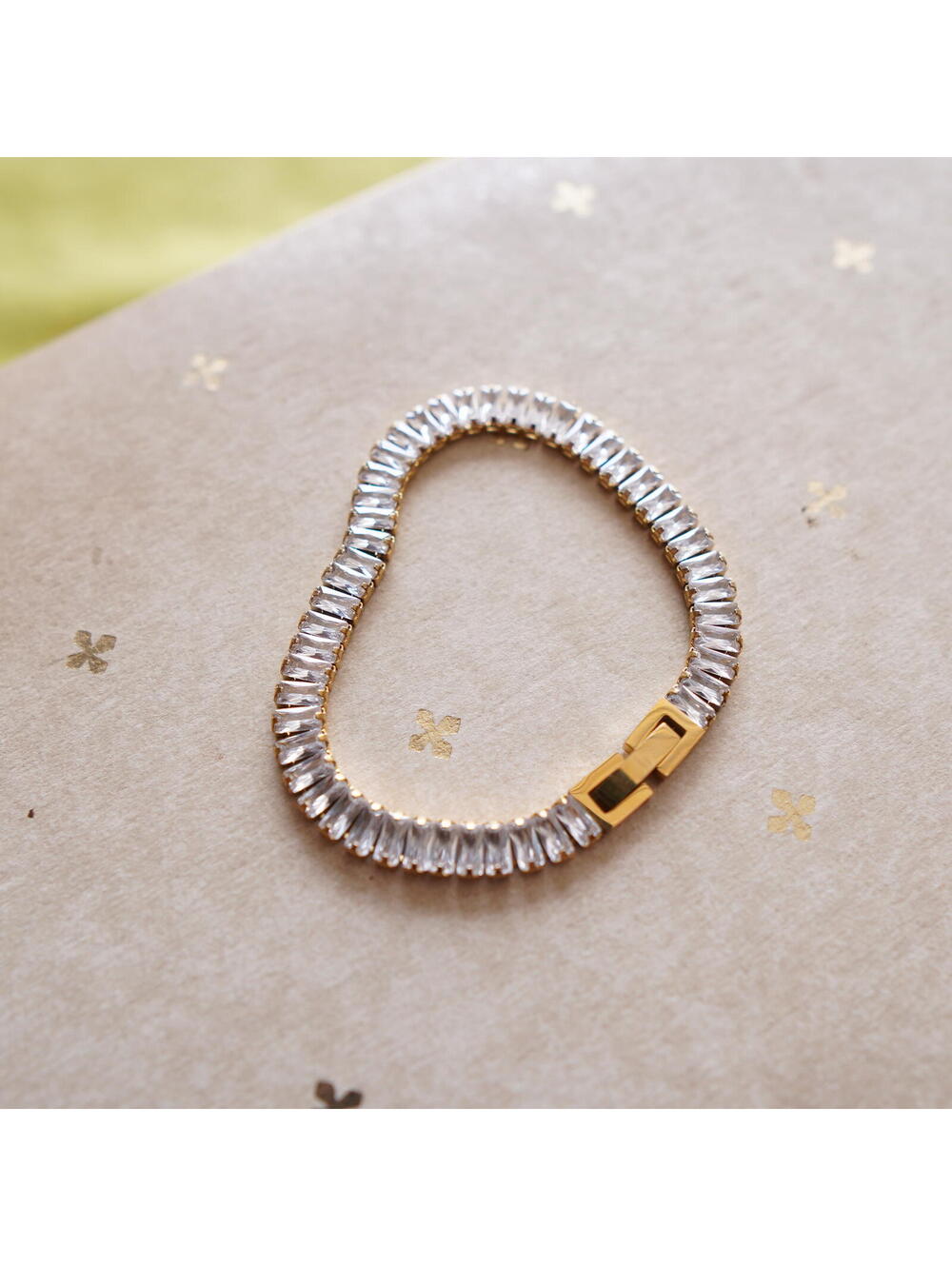 Tennis Bracelet Goldtone Stainless Steel CZ 6.5"